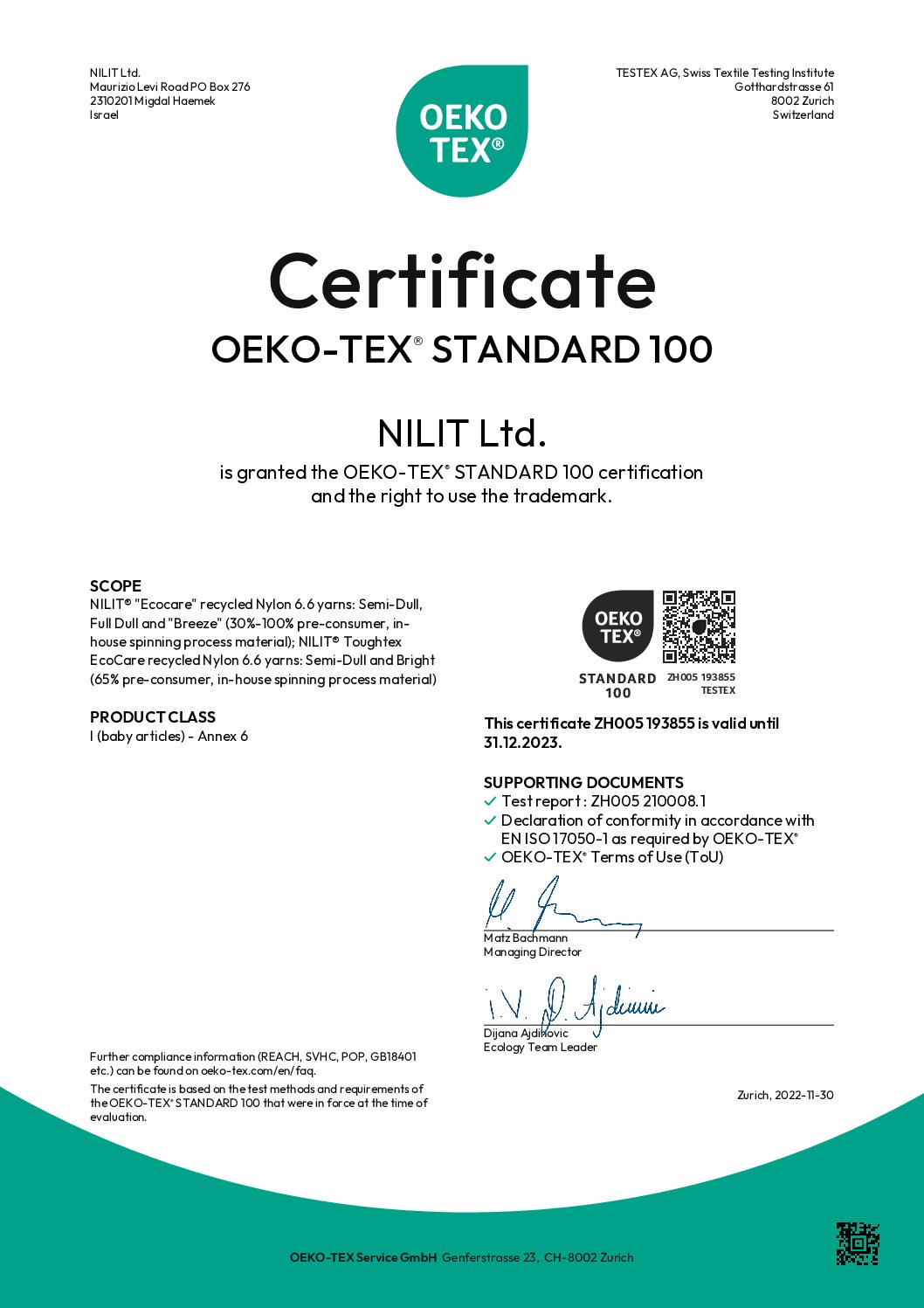 Oeko-Tex for Recycled Yarn